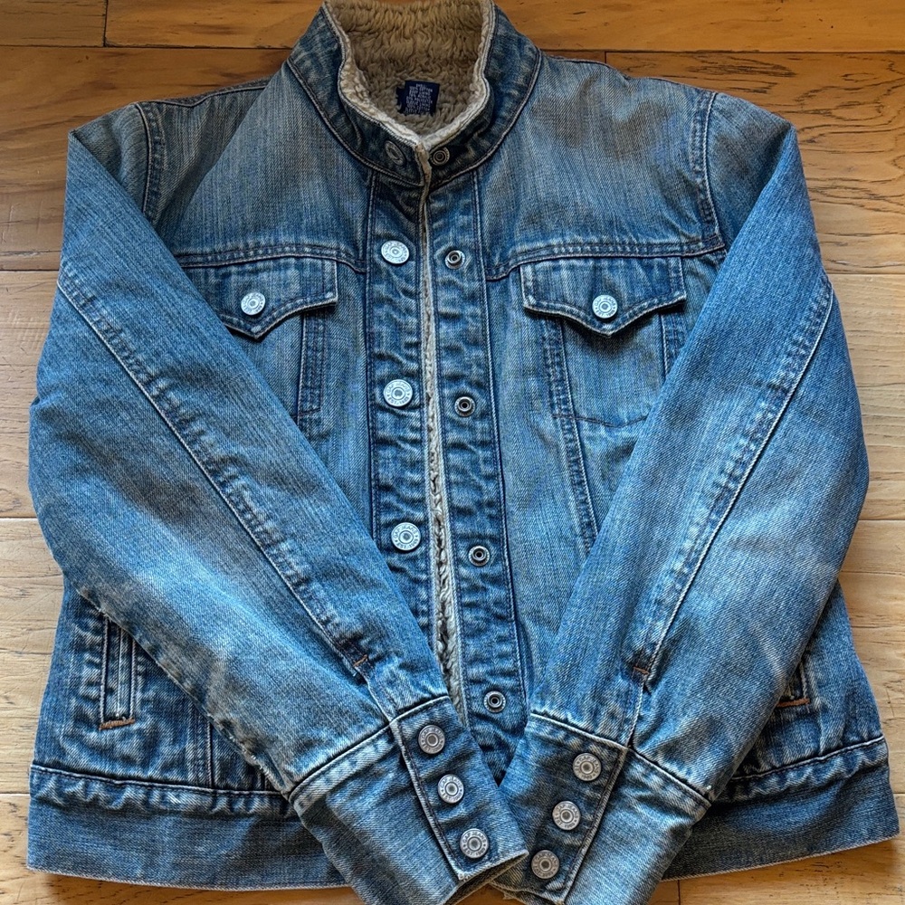GAP Blue Denim Sherpa-Trim Jacket